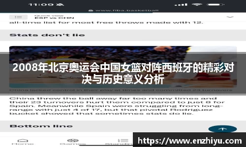 2008年北京奥运会中国女篮对阵西班牙的精彩对决与历史意义分析